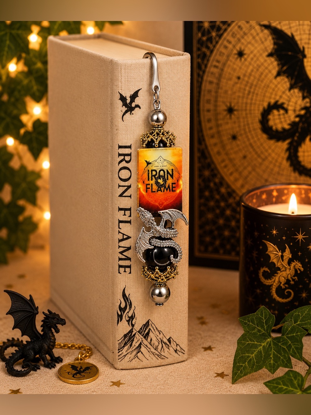 Iron Flame Dragon Novelty Beaded Bookmark